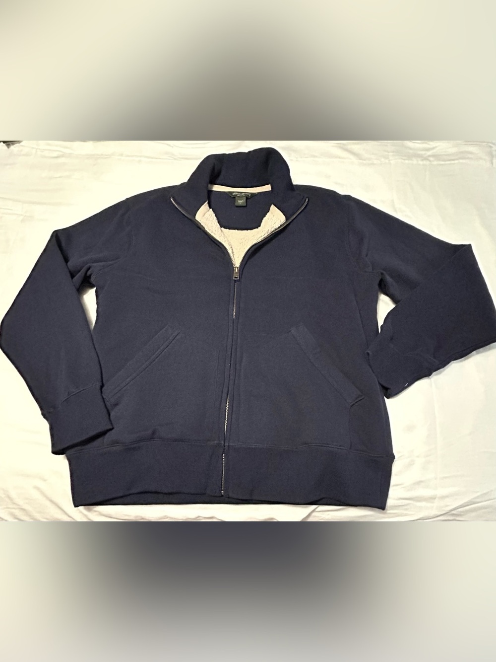 Eddie Bauer Navy Blue Shearling Sherpa Lined Zip Sweatshirt Jacket XL New NWT